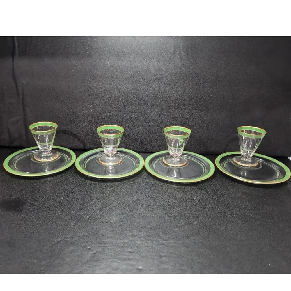 Mid-Century Modern Snack Plates, Set of 4,‎ Vintage Gold Trim Decor, Tableware